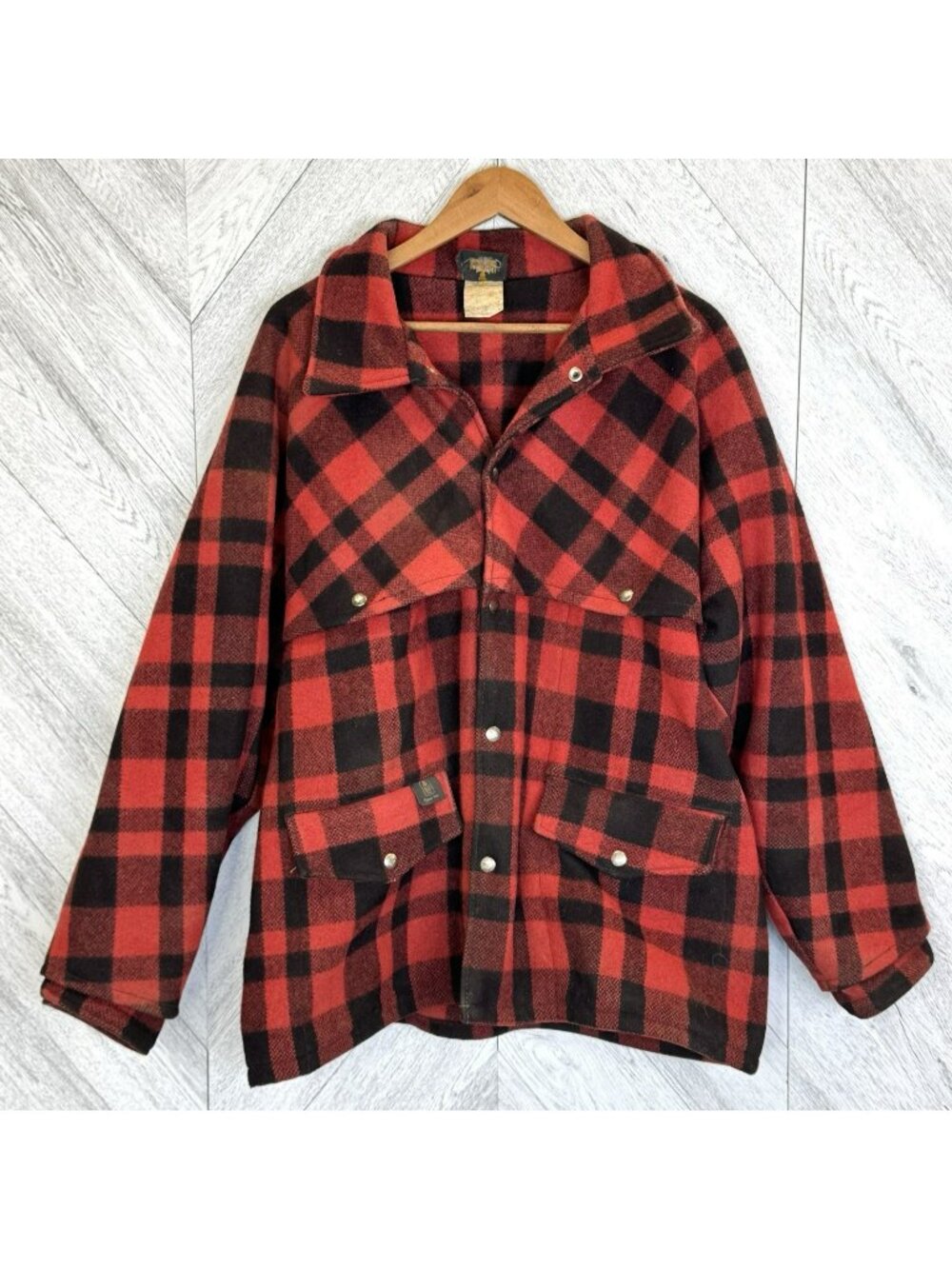 Vintage Thermo-King Buffalo Plaid Mackinaw Hunting Jacket Coat Wool Mens XL